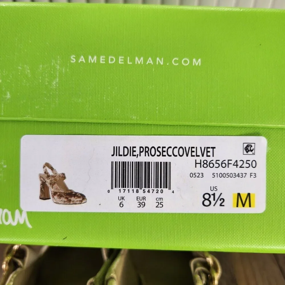 Sam Edelman Jildie Prosecco Velvet Womens Size 8.5 M Gold Mary Jane Heels Shoes